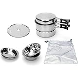 QUEENSENSEBOSS Stainless Copel Camping Cookware Set 8P Must-Have Components Backpacking, Fishing, Mountaineering Camping Cooking