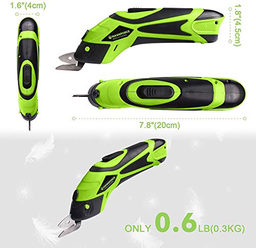 Hawkforce Electric Scissor 2 Rechargeable Batteries 2 PCS Cutting Blades Power Cordless Scissors 4V Li-Ion Box Cutter Shears Cutting Tool for Cutting Fabric, Leather