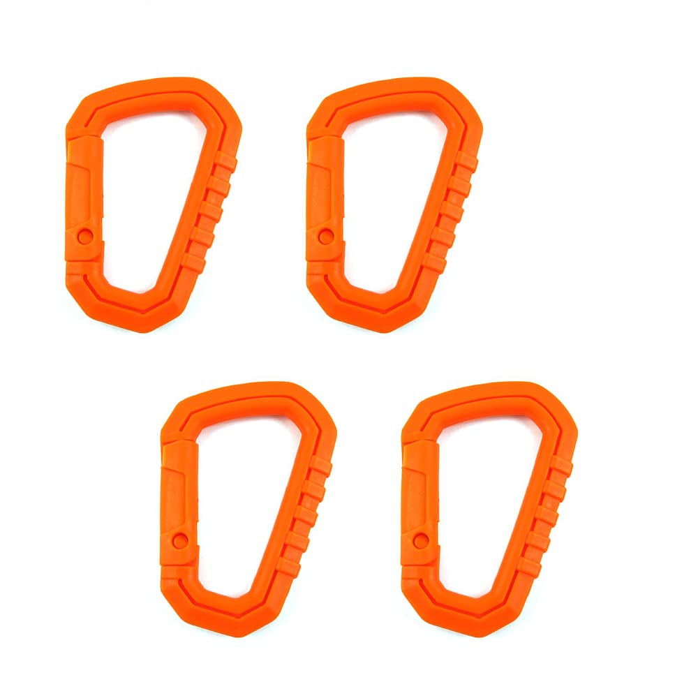 SEIWEI Carabiner Locking Hook, 4 Pcs Plastic D-Ring Tactical Carabiner Clips, Hanging Buckle Keychain for Backpack, Camping, Hiking - Orange