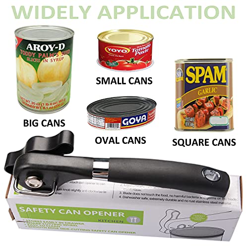 HOTMMGR Manual Can Opener Smooth Edge Safe Cut Can Opener with Soft Grips Handle for Kitchen Restaurant