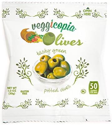 Veggicopia Olives, Tasty Green Pitted Olives, 1.05 Ounce Snack Bags (Pack of 16)