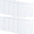 Muslin Burp Cloths 10 Pack Large 100% Cotton Hand Washcloths 6 Layers Extra Absorbent and Soft (White, Pack of 10)