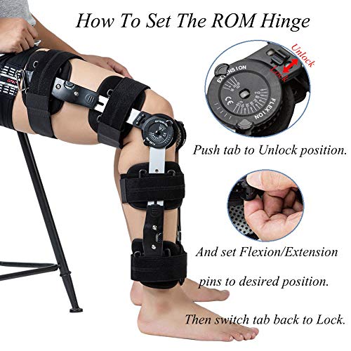 Hinged ROM Knee Brace with Strap, Adjustable Medical Orthopedic Support Stabilizer Knee Brace Post OP Recovery Immobilization Splint - Thumbnail 3