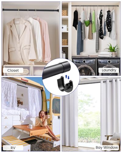 Supforce Closet Rods for Hanging Clothes, 17 to 84 Inches Stepless Adjustable Metal Closet Rod, 1.3 Inches Heavy Duty Clothes Hanging Rod for Closet Wardrobes Laundry RV, Black