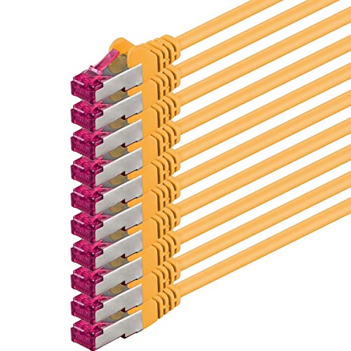 1aTTack.de Cat6a CAT6 10x 7.5m LAN Network Cable SFTP PIMF 10Gb/s - yellow