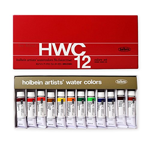 수채화 페인트 세트 - Holbein w440 - 15 ml 튜브 세트 no 5 - 12 밝은 색상 - 경량, 휴대용 - Perfect for budding 애호가와 아티스트 – 일본제(MADE IN JAPAN)Holbein