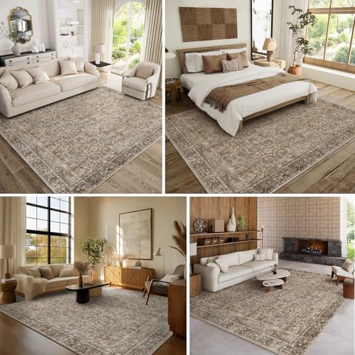 NoiFamo Washable Rugs for Living Room: 8x10 Area Rugs for Bedroom Ultra Soft Non-Slip Stain Resistant Vintage Boho Large Carpet for High-Traffic Dining Room - Farmhouse Decor