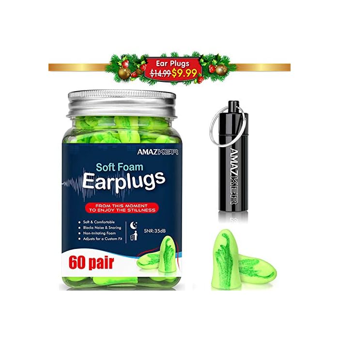 Ear Plugs AMAZKER Bell-Shaped 60 Pairs Ultra Soft Earplugs SNR-35dB Perfect for Sleeping Snoring Working Study Travel…