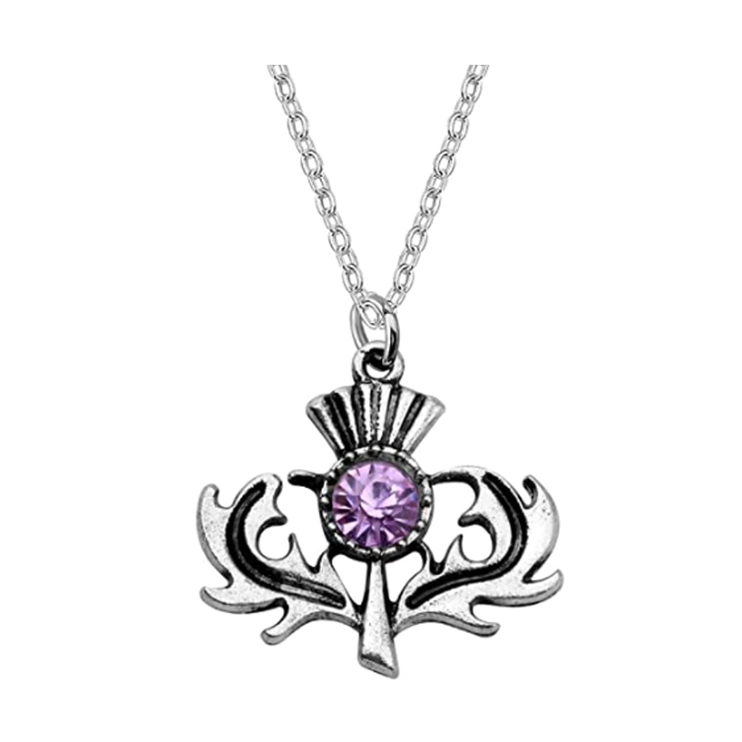 CENWA Outlander Inspired Jewelry Scottish Thistle Pendant Necklace Thistle Jewelry Sassenach Scottish Outlander Gift (Purple zircon- N EU)