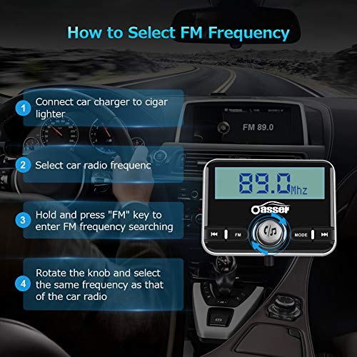 Oasser 2.4inch FM Transmitter for Car Bluetooth Audio Transmitters Receiver Aux Hands Free Calling Car Kit with MP3 Player QC3.0 Dual USB Ports Car Charger 5V/1A 2.4A TR3 - Thumbnail 3
