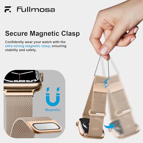 Fullmosa Compatible with Apple Watch Strap 41mm 40mm 38mm 42mm Women Men, Stainless Steel Milanese Loop Bracelet iWatch Bands Series SE3/2/1 Series11 10 9 8 7 6 5 4 3 2 1,Rose Gold