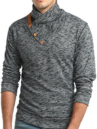 Colourful Men Oversized Stand Collar Knit Solid Casual Sweatshirt Pullover Grey M