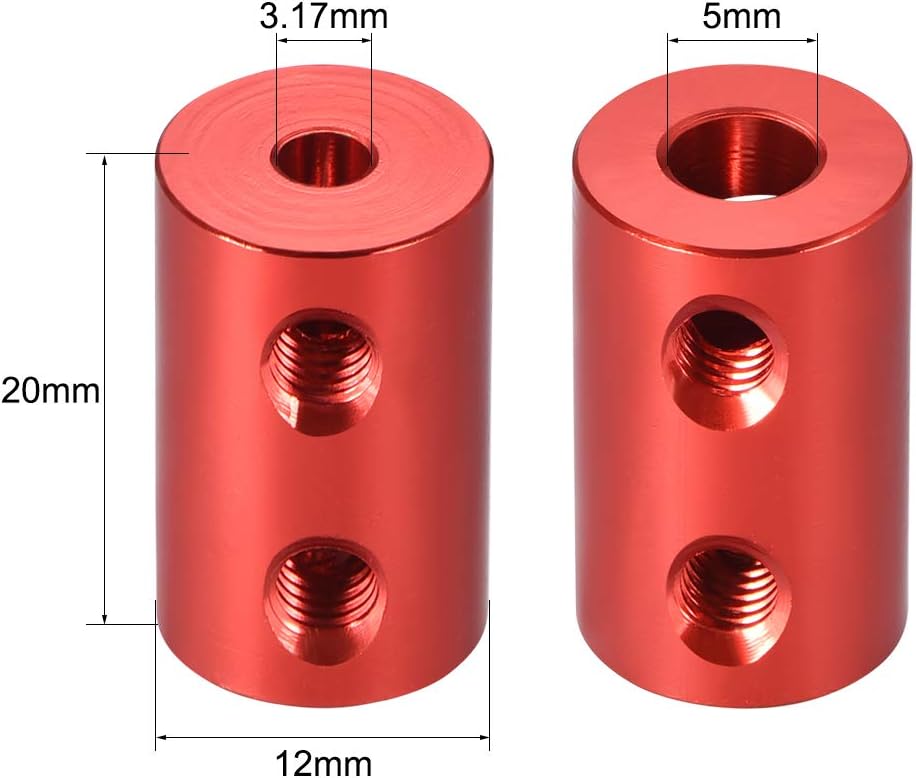 sourcing map 3.17mm to 5mm Bore Rigid Coupling Set Screw L20XD12 Aluminum Alloy,Shaft Coupler Connector,Motor Accessories,Red - Image 4