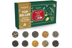 VAHDAM Top 10 Favourites Tea Sampler Set | Loose Leaf Tea (50+ Cups) | Tea Variety Pack with Green, Herbal, Black & Chai Brew | Vacuum Sealed For Freshness | Brew Hot & Cold