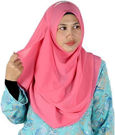 Womens Salmon Pink Plain Double Loop Instant Chiffon Hijab Scarf Ready Wear