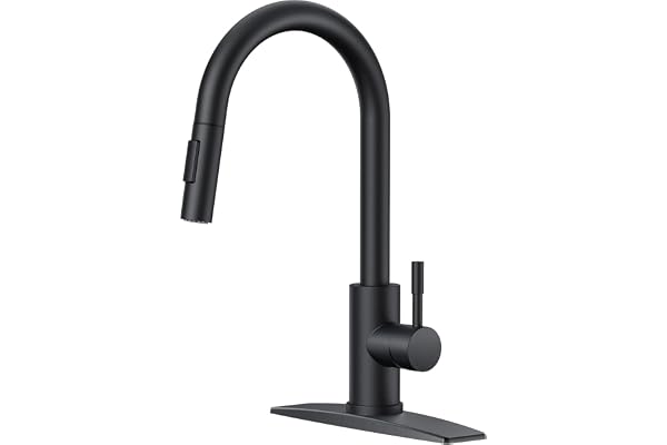 FORIOUS Black Kitchen Faucet, Kitchen Faucets with Pull Down Sprayer, Stainless Steel High Arc Single Handle Classic Bar Fauc