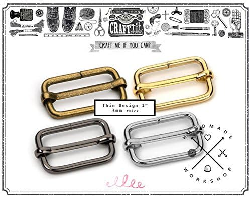 10PCS 1" (INNER SIZE) 3 mm Thickness THIN Movable Bar Slide, Strap Adjuster Slider. Rectangle strap adjuster slider for bags (Silver)
