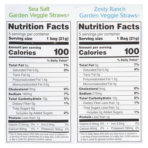 SENSIBLE PORTIONS VEGGIE STRAWS MULTI-PACK, SEA SALT AND ZESTY RANCH FLAVOR, GLUTEN-FREE CHIPS, INDIVIDUAL SNACKS, 0.75 OUNCE BAG, 10-PACK