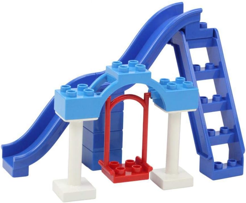 Park Swing Slide Pipeline Playground Carrousel Big Building Blocks Assemble Children Toys Bricks Gift Compatible with Duplo Sets 4pcs Playground B3