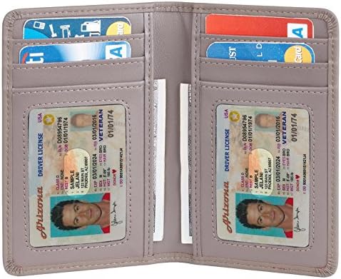 Joymon Genuine Leather Slim ID Credit Card Holder Bifold Front Pocket Minimalist Mens Wallet RFID Blocking (gray)