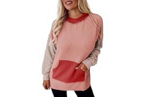 SHEWIN Women's Casual Hoodies Long Sleeve Color Block Lightweight Pullover Tops Loose Sweatshirt with Pocket