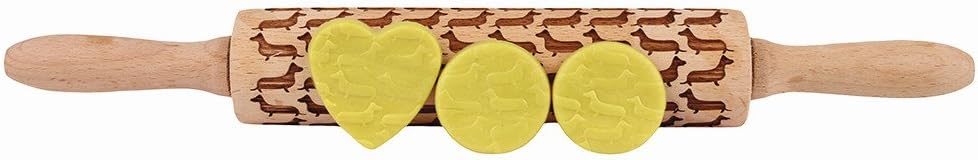 Embossing Rolling Pin with Dachshund Pattern, Engraved Rolling Pin for Baking Cookies Fondant(Dachshund Dog 15inches)