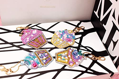 5D DIY Diamond Painting Keychain, 5 pcs Cake Shape, Mosaic Making Full Drill Special Shape Diamond Painting Kit for Bags, Smartphone Straps, 5 Pack - Thumbnail 4