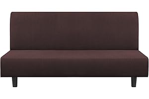 Flamingo P Stretch Armless Futon Covers Full Queen Futon Couch Covers Slipcover Futon Sofa Cover Futon Bed Cover Furniture Protector Covers with Elastic Bottom, Soft Thick Jacquard Washable, Brown