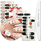 WOKOTO 6 Sheets Adhesive Nail Art Polish Wraps Stickers Tips With 1Pcs Nail File Christmas Halloween Manicure Decal Kits