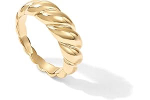 PAVOI 14K Gold Plated Croissant Dome Ring | Twisted Braided Gold Plated Ring | Chunky Signet Ring for Women