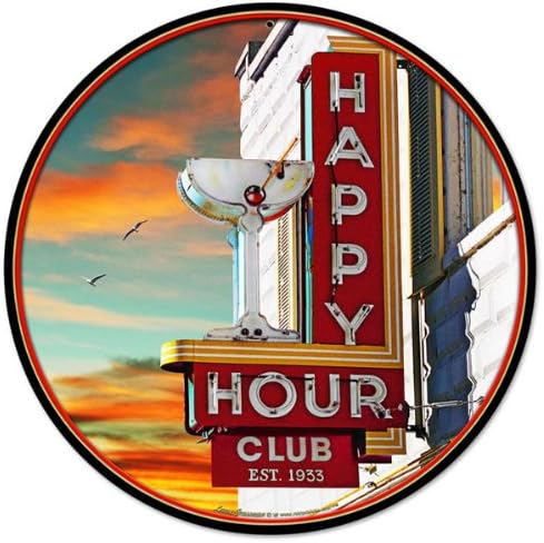 Happy Hour Club 1933 Vintage Lounge Cocktail Glass Metal Sign 14