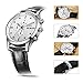 BUREI Men's Fashion Wirst Watches with Day Date Multifunction Chronograph Stopwatch White Dial Black Leather Strap