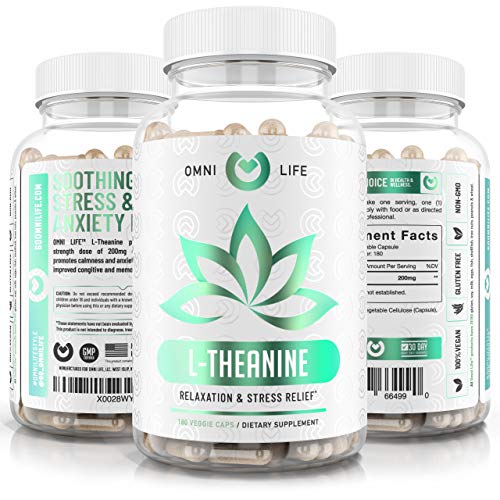 L-Theanine 200mg - Max Strength | 6 Month Supply - Premium Stress Relief, Focus & Relaxation Supplement - Vegetarian, Gluten Free & Non-GMO - 180 Vegetable Capsules