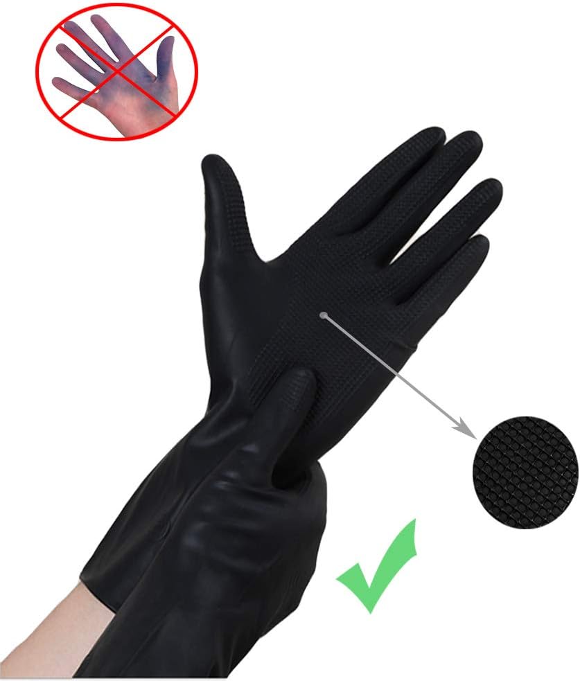Hair Dye Gloves With Hair Dye Brush and Bowl Set Black Reusable Rubber Gloves for Hair Salon: Kitchen & Dining