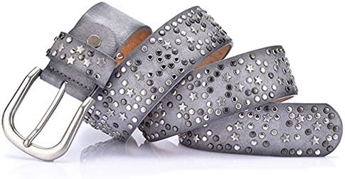 YAMEZI Women‘s Gray Cool Rivet jeans Belt With Star Width 40mm (Gray)