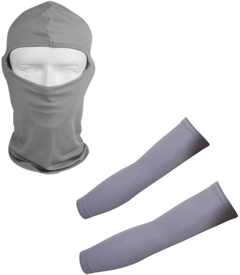 Gray Sun protection Mask Set UV Bandana Face Mask + Arm Cooler Sleeve Brace