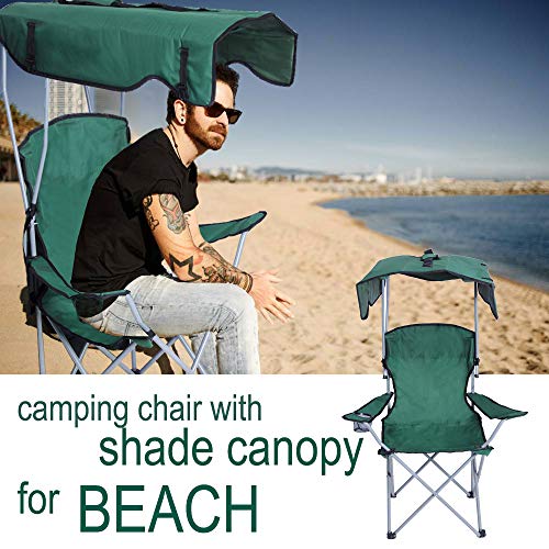 Livebest Portable Camping Chairs with Shade Canopy Original Green-Armrest Cup Holder & Carry Bag Folding Chairs for Outdoor Camping Hiking Beach, Heavy Duty 250lbs,30"Lx17"Wx50"H