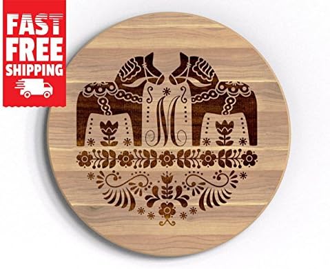 Swedish Dala Horse, Custom Lazy Susan, Dala Horse, Swedish Gift, Scandinavian Gift, God Jul, Personalized Lazy Susan, Dalecarlian Horse - 15.25" diameter - Laser Engraved - LS521