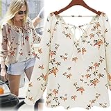 Yoyorule Women Casual Long Sleeve Tether Blouse Chiffon Floral T-Shirt