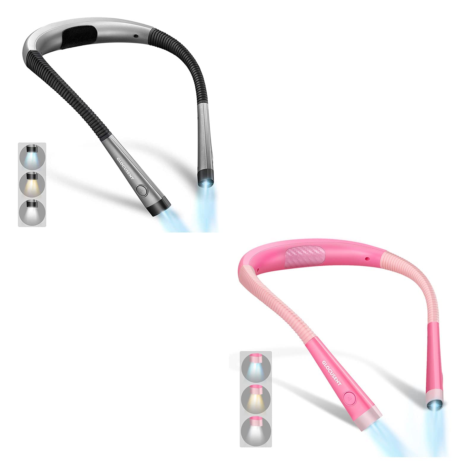 Glocusent LED Neck Reading Light, Book Light for Reading in Bed(2 Pack)