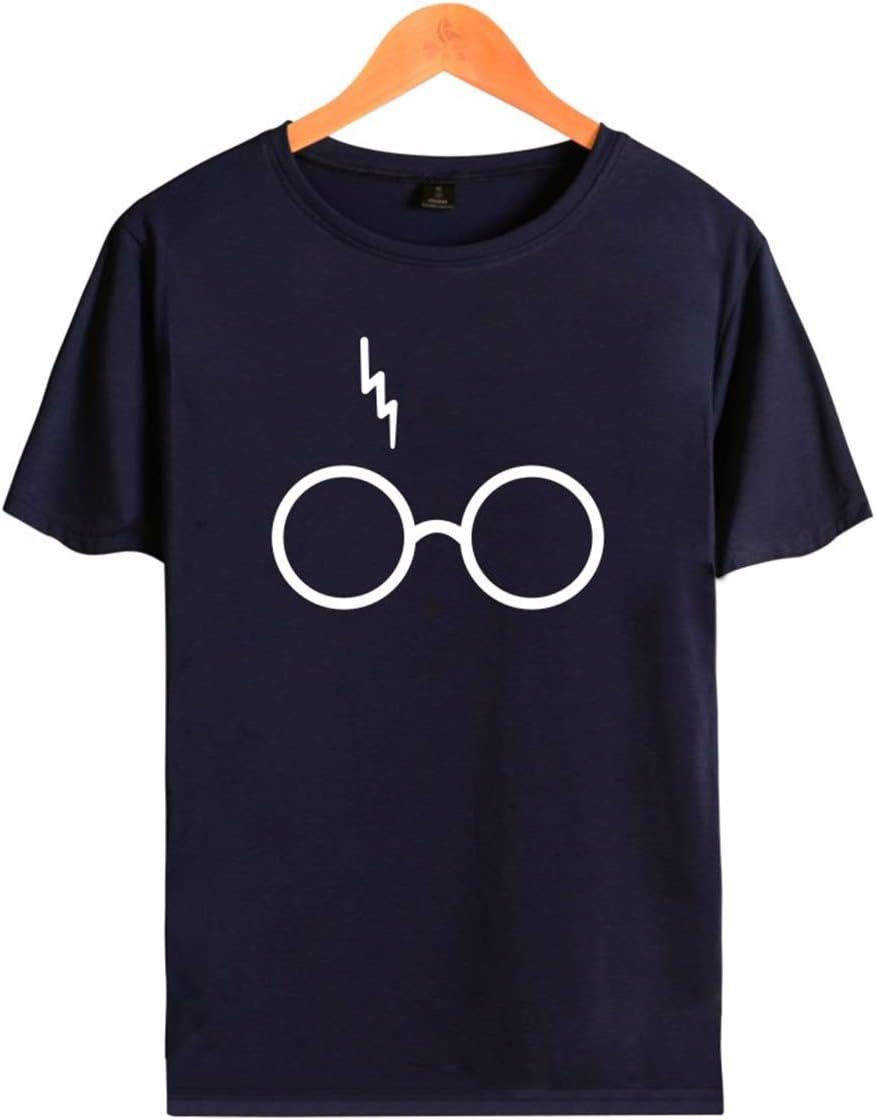 SIMYJOY Unisex T-Shirt Lightning Scar Geek Glasses Tee Casual Cool t Shirt Short Sleeve Breathable Top 4 Colors Nice Gifts for Men Women Teen
