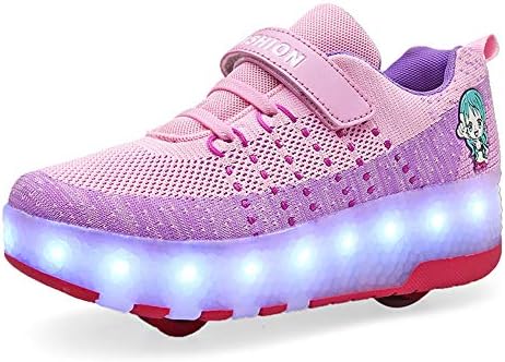 Lucky Kids Girls Boys LED Roller Skate Shoes Double Wheels Flashing Luminous Skates Outdoor Gymnastics Fashion Sneaker Technical Skateboarding Shoes with USB Charging