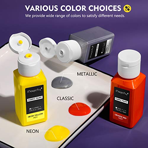 Magicfly Permanent Soft Fabric Paint Set for Clothes 14 Colors 60ML