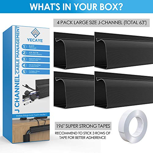 Yecaye Under Desk Cable Management 4Pack Large J Channel Cable