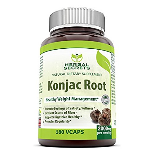 Herbal Secrets Konjac Root 2000 Mg, 180 Veggie Capsules - Promotes Feeling of Satiety - Excellent Source of Fiber - Supports Digestive Health