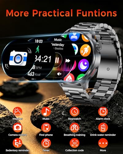 Military Smart Watch for Men-1000mAh Battery, 2 Straps, 1.52" HD Rugged Smartwatch with BT Calling, 120+ Sports Modes, Heart Rate Sleep Monitor, IP68 Waterproof Fitness Tracker for Android iOS, Black