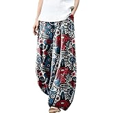 domirica Womens Cotton Linen Wide Leg Pants High Waist Casual Loose Fit Summer Beach Yoga Harem Baggy Hippie Pants