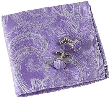EEF1B01A Purple Italian Poly Pocket Square Woven Microfiber Patterned Handkerchief Cufflinks Set Designer for Mens By Epoint