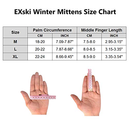 EXski Ski Mittens for Men, Waterproof Warm 3M Thinsulate Winter Snowboard Mitts with Wrist Leashes