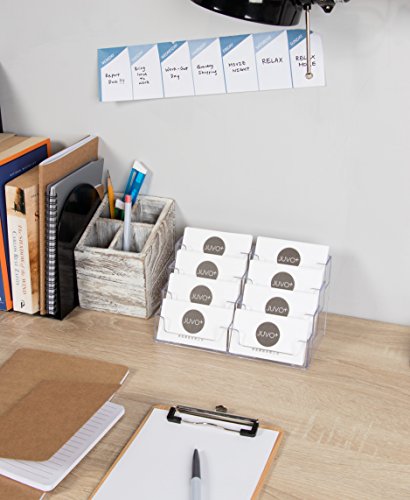 Business Card Holder for Desk - 2-Pack 8-Pocket Clear Plastic Business Card Display Stands for Office Desktop, Counter, 8 Compartments, 7.75 x 3.375 x 4 Inches - Thumbnail 2
